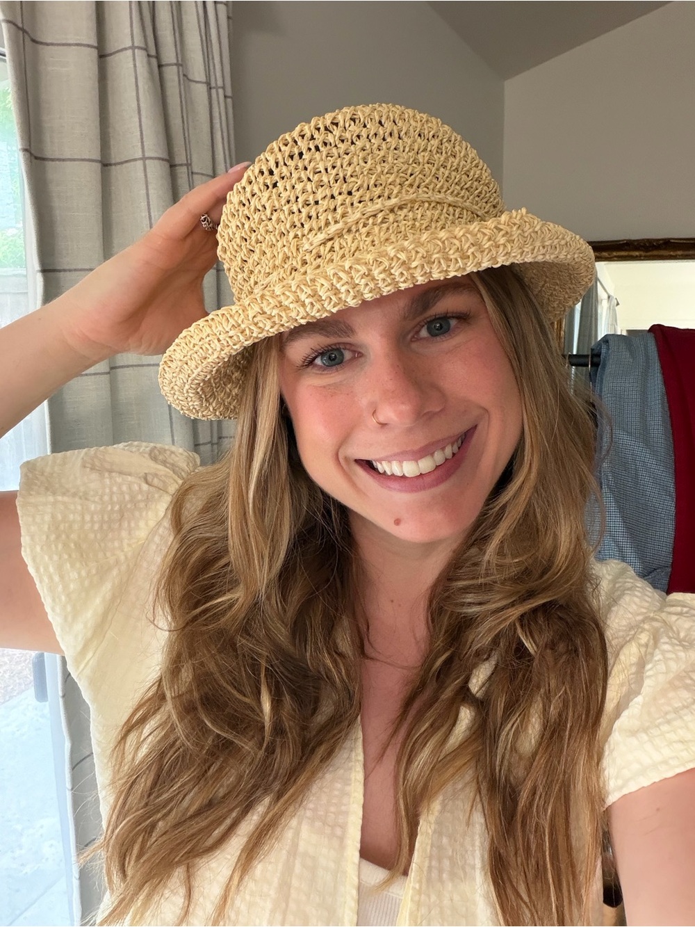 Straw Crochet Bucket Hat - Cream